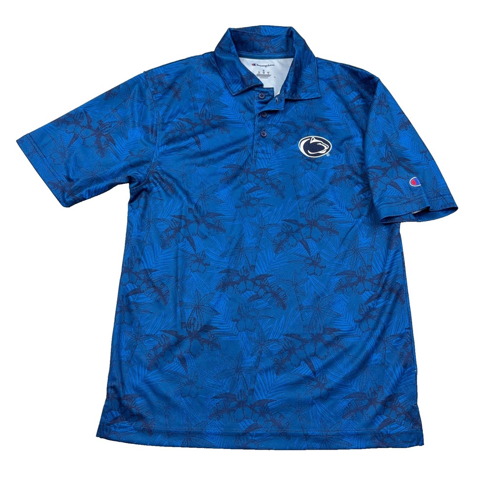 Penn State Nitty Lions Polo Shirt Men Small Blue Floral Hawaiian Performance